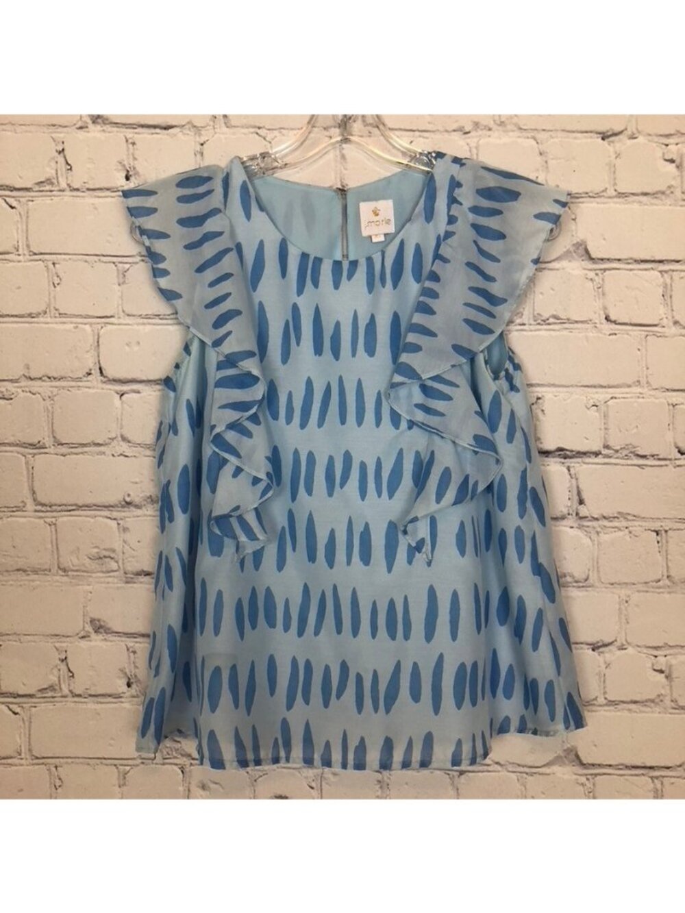 J Marie Blue Print Ruffle Top Size XS